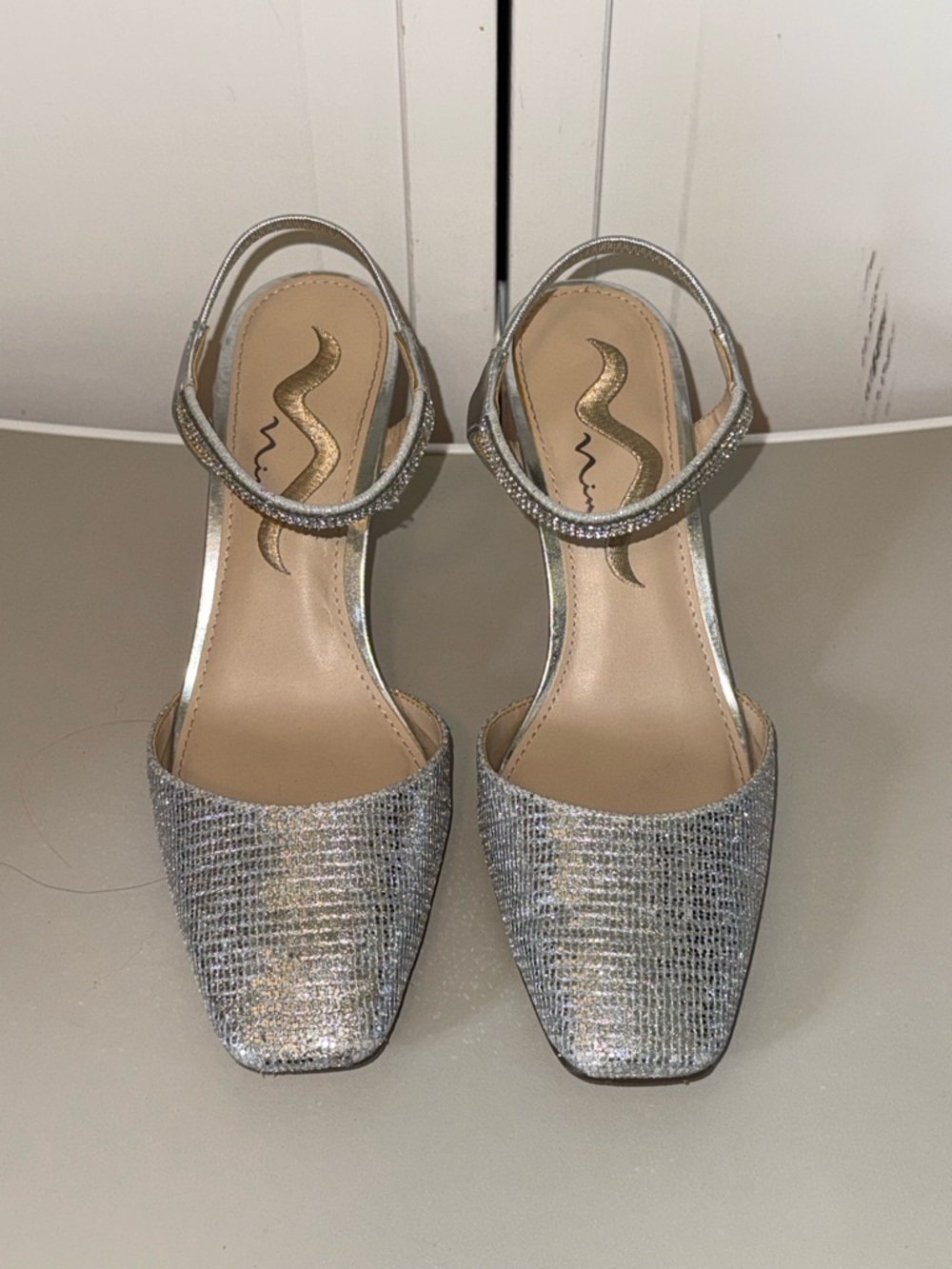 Nina square toe heels, silver